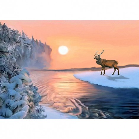 Sunset Deer - Full Round Diamond Painting