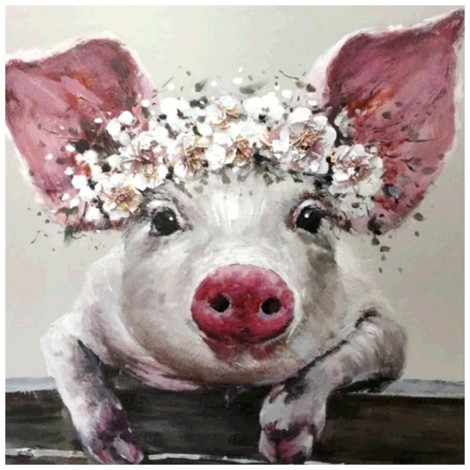 Flower Pig - Full Round Diamond Painting