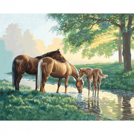 Drinking Horse - Full Round Diamond Painting