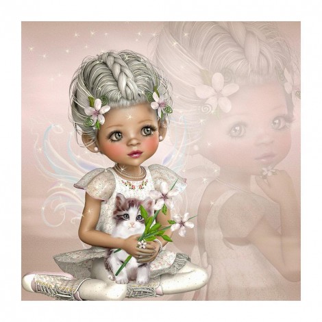 Little Girl Cat - Full Round Diamond Painting