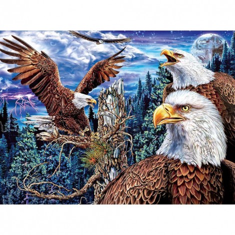 Eagles in Forest - Full Round Diamond Painting