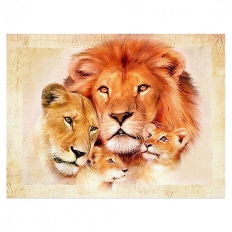 Lion Family - Partial Round Diamond Painting(35*30CM)