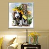 Dog with Sunflower - Partial Round Diamond Painting
