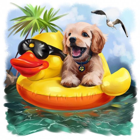Swimming Dog - Full Round Diamond Painting