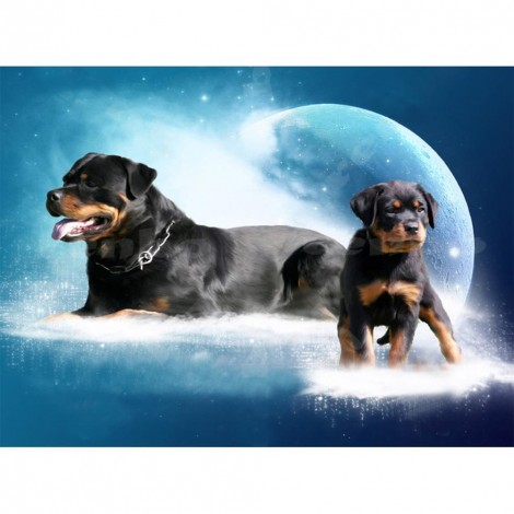 Dogs Moon - Full Round Diamond Painting