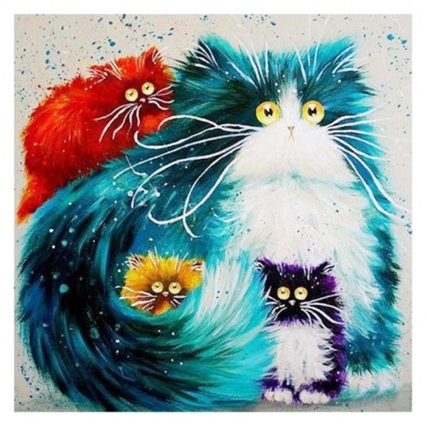 Cartoon Cat Family - Full Round Diamond Painting