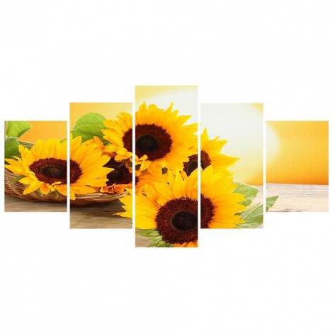 5pcs/set Sunflower - Full Round Diamond Painting(95x45cm)