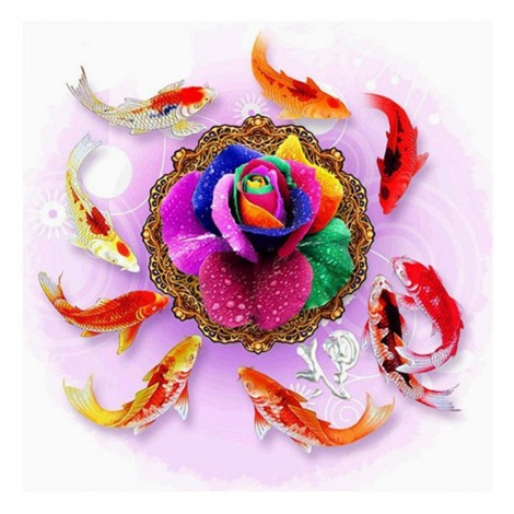 Flower Goldfish - Partial Round Diamond Painting