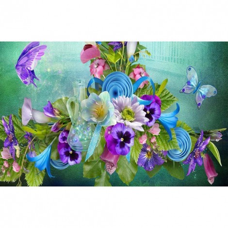 Butterfly Flowers - Full Round Diamond Painting