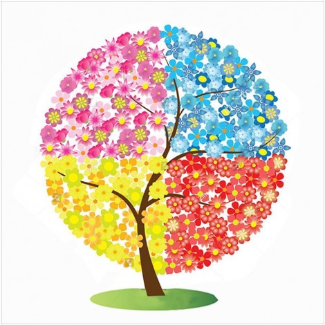 4 Colors Flower Tree - Full Round Diamond Painting