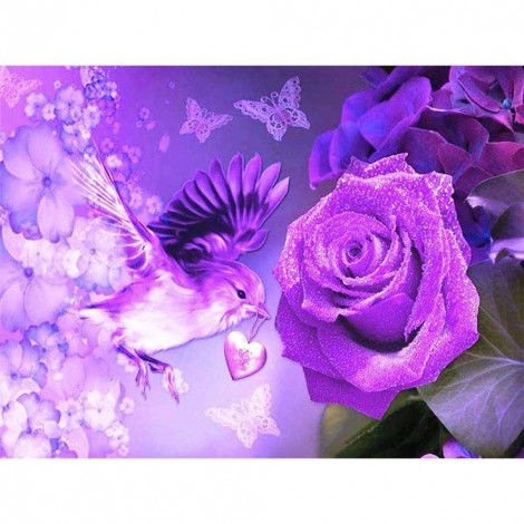 Purple Rose Bird - Full Round Diamond Painting
