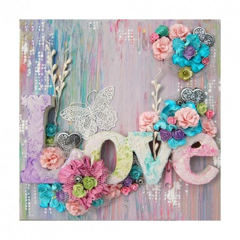 Love Flower Butterfly - Full Round Diamond Painting