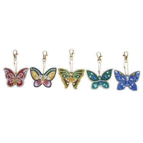 5pcs DIY Butterfly Full Drill Special Shaped Diamond Painting Keychain Gift