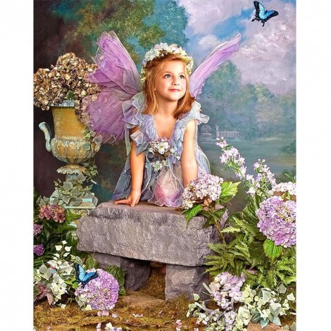 Angle Girl In Flowers - Partial Round Diamond Painting