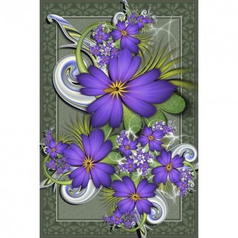 Purple Flowers - Full Round Diamond Painting