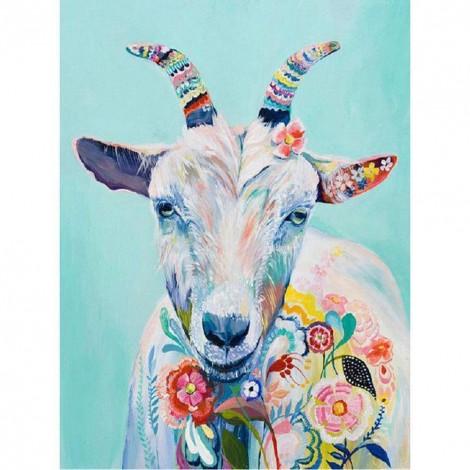 Flowers Goat - Full Round Diamond Painting