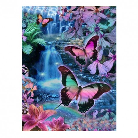 Butterfly Waterfall - Partial Round Diamond Painting