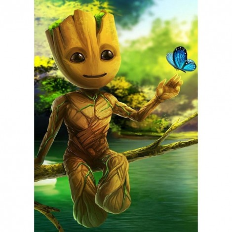 Groot And Butterfly - Full Round Diamond Painting