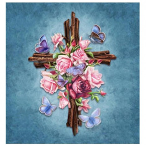 Beads Flowers Cross- Partial Round Diamond Painting