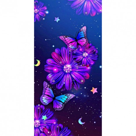 Purple Flower Butterfly-Full Round Diamond Painting