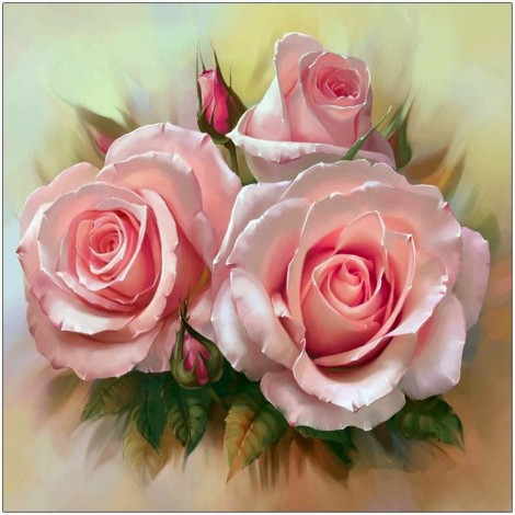 Three Pink Flowers - Partial Round Diamond Painting