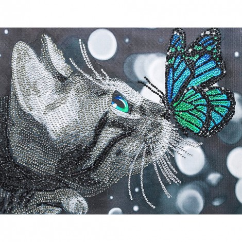 Butterfly Cat- Partial Round Diamond Painting