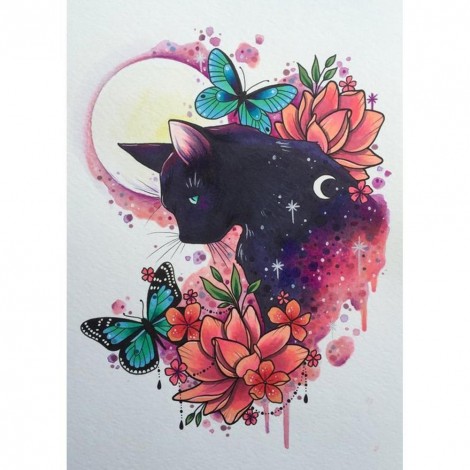 Cat & Butterfly - Full Round Diamond Painting