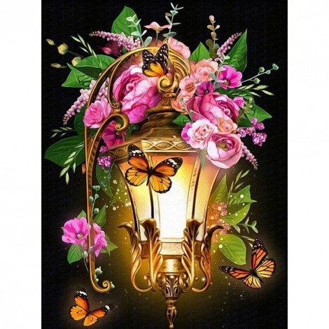 Flowers on Lantern - Full Round Diamond Painting