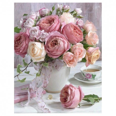 Warm Pink Flowers - Full Round Diamond Painting