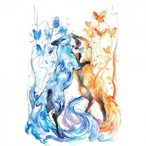 Ice Fire Butterfly Fox - Full Round Diamond Painting