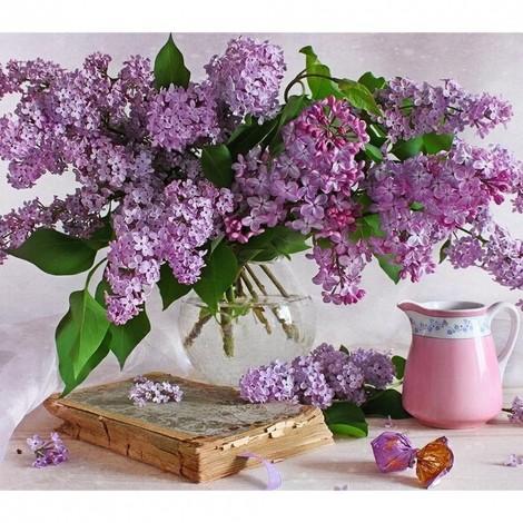 Purple Flowers - Partial Round Diamond Painting