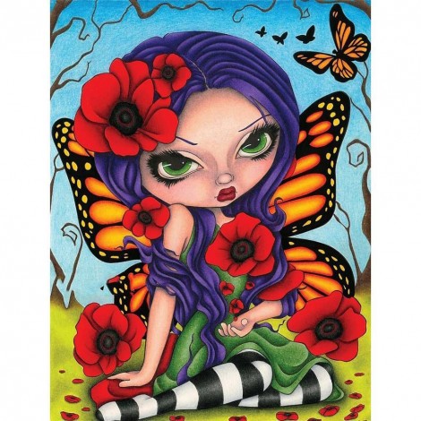 Butterfly Flower Girl-Full Round Diamond Painting